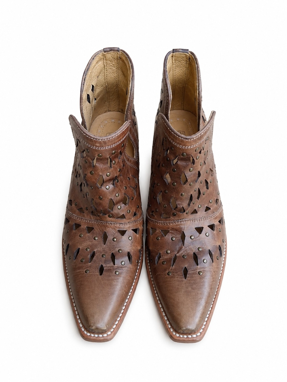 Ariat Dixon Studded Laser Cut Western Ankle Booties Brown Leather 8 Boho - Picture 2 of 16